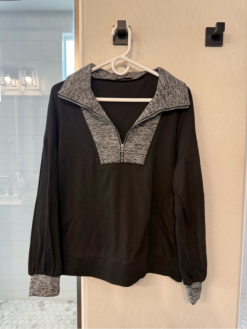 Women’s Black Pullover Sweater with Gray Heather Trim